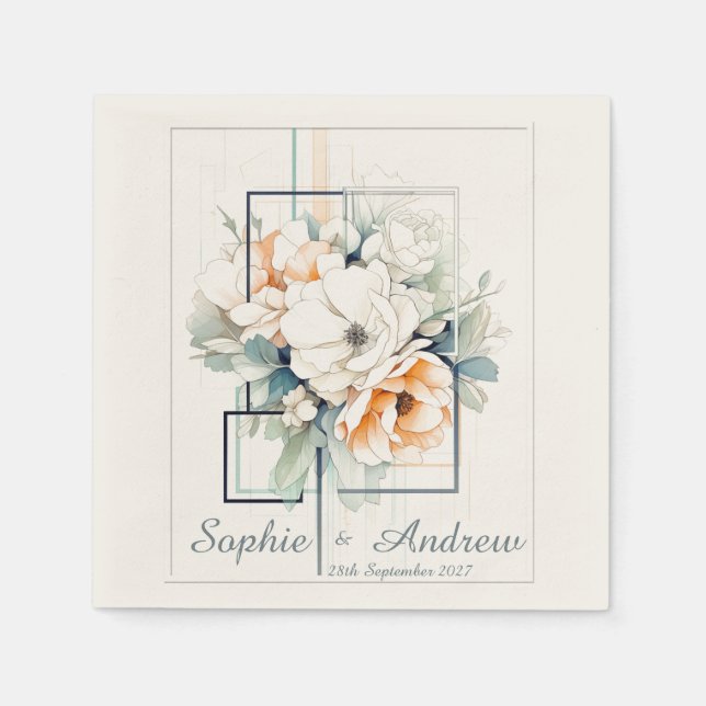 Flowers in Cube-Frame:Personalized Wedding Napkins Serviette (Vorderseite)