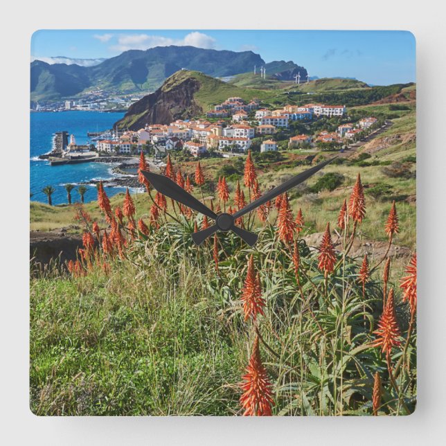 Flowers | Madeira Island Portugal Quadratische Wanduhr (Vorderseite)