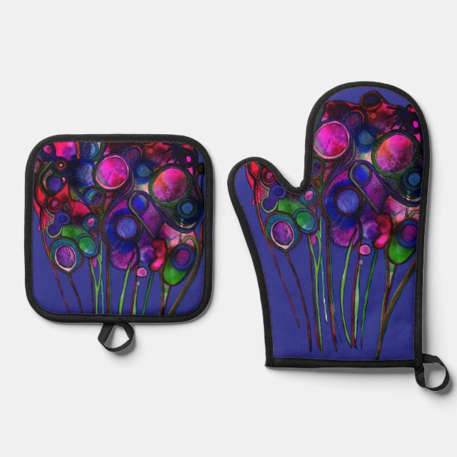 Flowers Ofenhandschuh & Topflappen-Set (Vorderseite)