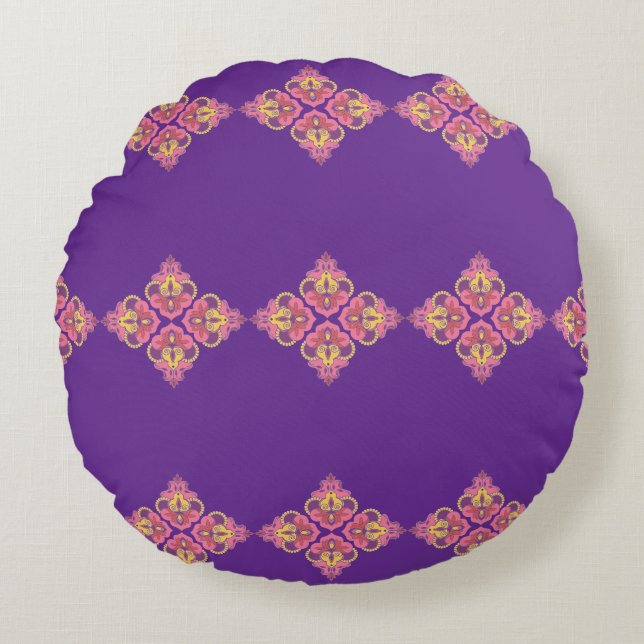 Flowers on Purple Round Pillow Rundes Kissen (Vorderseite)
