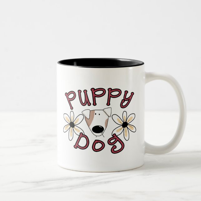 Flowers Puppy Dog Zweifarbige Tasse (Rechts)
