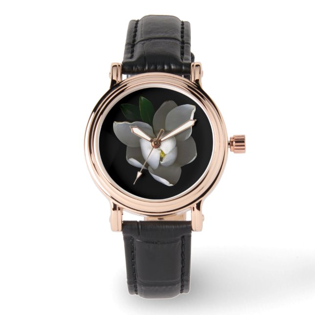 Flowers | Single White Magnolia Blossom Armbanduhr (Vorderseite)