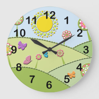 Flowers, Sun and Butterflies Clock Große Wanduhr