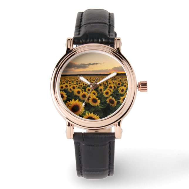 Flowers | Sunflower Field Armbanduhr (Vorderseite)