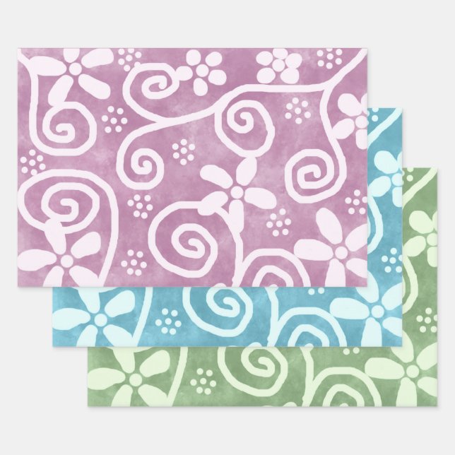 Flowers Swirls Multi-Color Pattern Decoupage Geschenkpapier Set (Set)