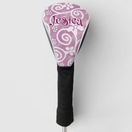Flowers Swirls Pink White Pattern Personalized Golf Headcover