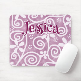 Flowers Swirls Pink White Pattern Personalized Mousepad