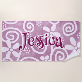 Flowers Swirls Pink White Pattern Personalized Strandtuch