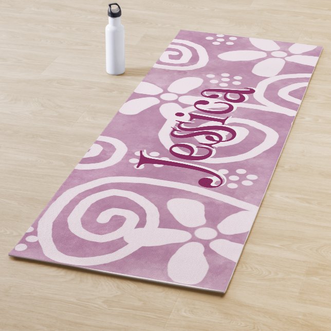 Flowers Swirls Pink White Pattern Personalized Yogamatte (Beispiel)