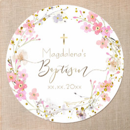  flowers wreath Baptism Runder Aufkleber
