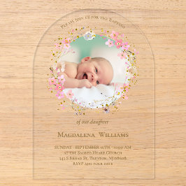 flowers wreath photo frame | Baptism Invitation Acryleinladungen