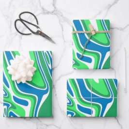 Flowing Green and Blue Marble Stripes Geschenkpapier Set