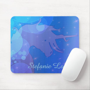 Flowing Unicorn Silhouette (blue stars) Mousepad