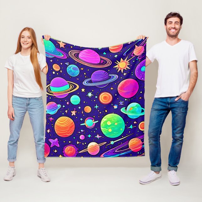 Flowy Neons: Planeten & Sterne Fleecedecke (Beispiel)