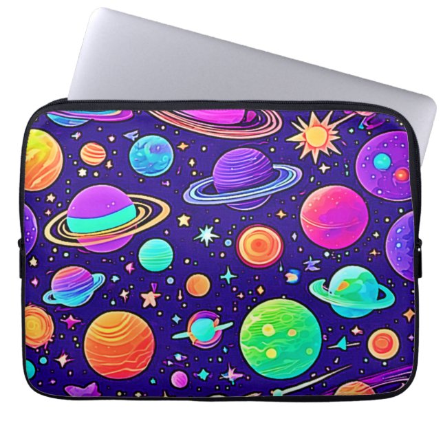 Flowy Neons: Planeten & Sterne Laptopschutzhülle (Vorderseite)