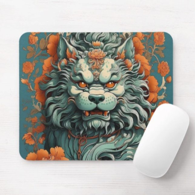 Flu Löwe der Weisheit  Mousepad (Asian Lion Head mouse pad durable dust and stain resistant.  9.25"l x 7.75"w. Non-slip rubber.)