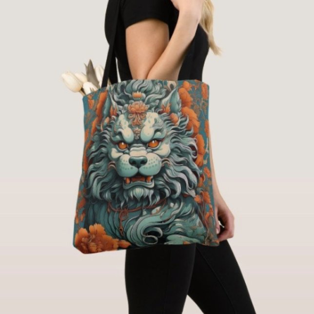 Flu Löwe der Weisheit Tasche (Asian Lion Head Travel Tote Bag, laminated lining for extra support.  Made in the USA. 
)