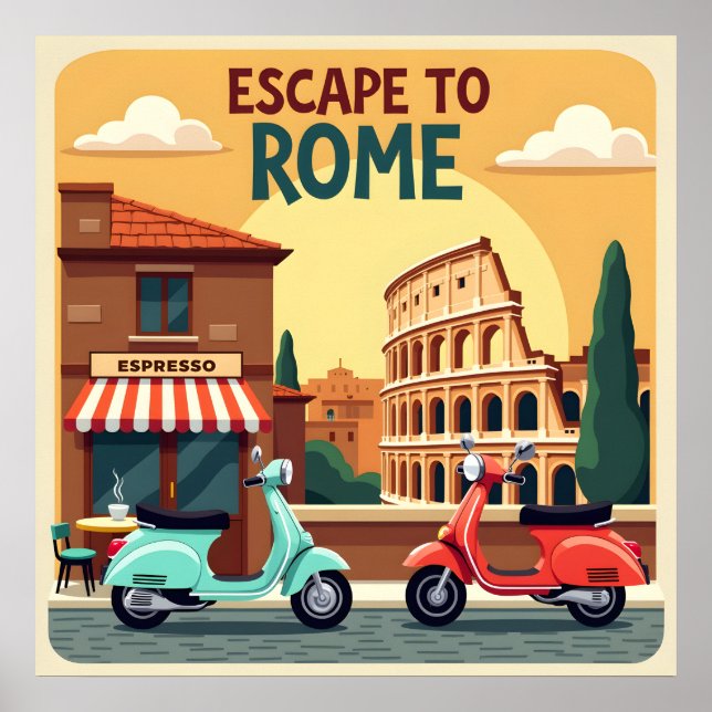 Flucht nach Rom : Retro Vintage Travel Poster (Vorne)