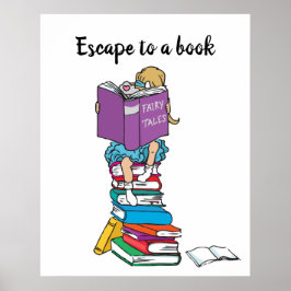 Flucht vor einem Buch, das Märchen beim Lesen von Poster