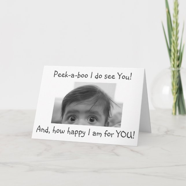 FLÜCHTIGE BLICK-A-BOO-BABY **ADOPTION - GRATULIERU KARTE (Vorderseite)