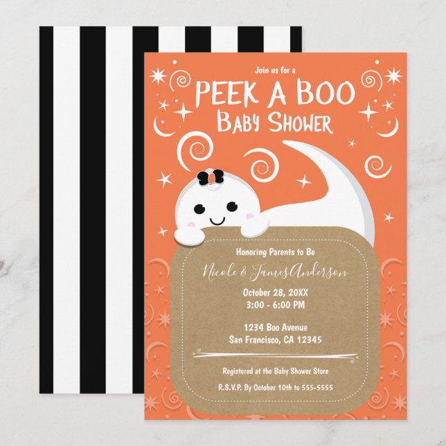 Flüchtige Blick A Boo Ghost Orange Halloween Kinde Einladung (Vorne/Hinten)