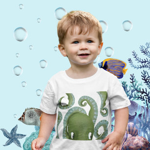 Flüchtige Blick-A-Boo-Grüner Kraken Baby T-shirt