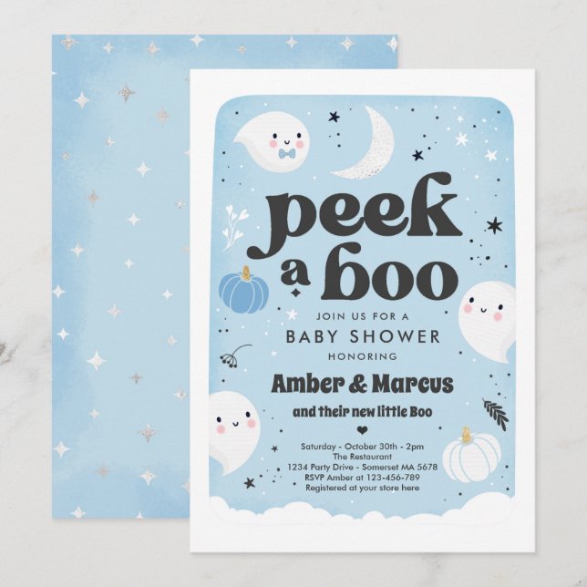 Flüchtige Blick A Boo Niedlich Blue Ghost Baby Dus Einladung (Vorne/Hinten)