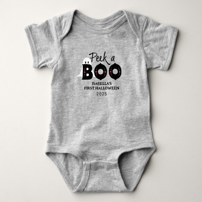Flüchtige Blick A Boo Personalisiert Baby's 1. Hal Baby Strampler (Vorderseite)