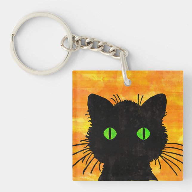 Flüchtige Blick-A-Boo-Schwarze Katze zu Halloween Schlüsselanhänger (Vorderseite)