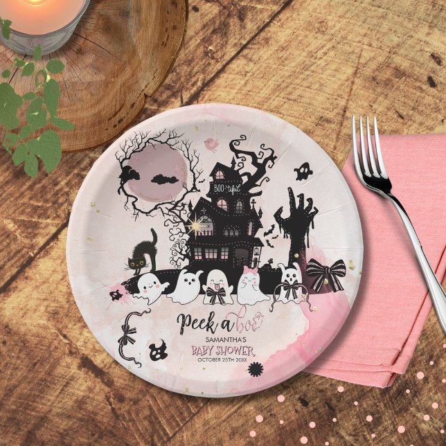 "Flüchtige Blick a Boo" Spooky-Niedliche Babydusch Pappteller (Peek a Boo Spooky-Cute Baby Shower Paper Plate)