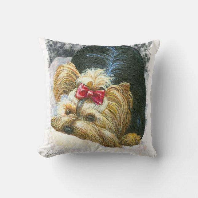 Flüchtige Blick eines Bo Yorkie Yorkshire Terrier  Kissen (Vorderseite)