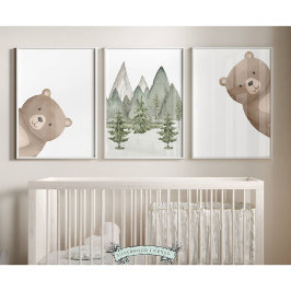 Flüchtige Blick Woodland Bear Kinderzimmer Prints Bilderwand Sets