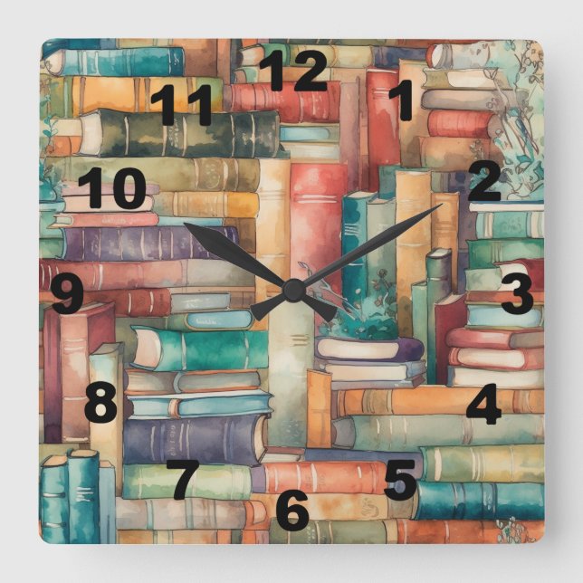 Flüchtige Bücherhalterung Quadratische Wanduhr (Vorderseite)
