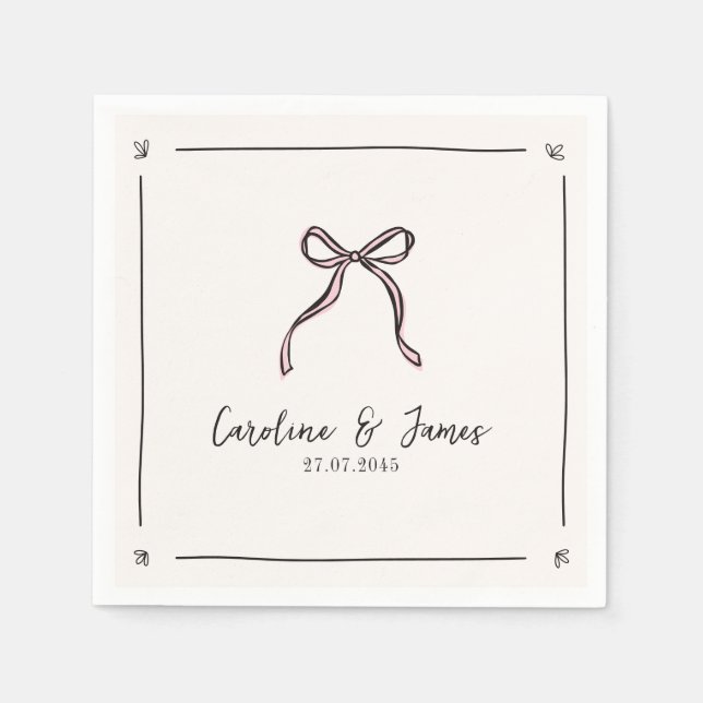 Flüchtige Hand Drawn Pink Bow Hochzeit Serviette (Vorderseite)