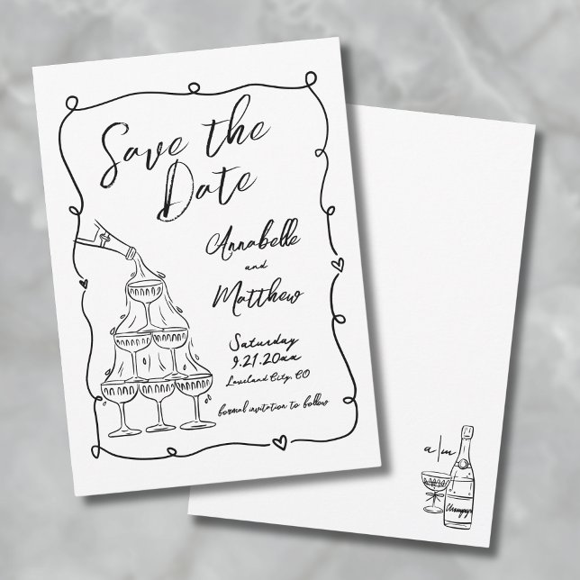 Flüchtige, handgezeichnete Hochzeit rettet das Dat Save The Date (Whimsical Hand Drawn Wedding Save The Date)