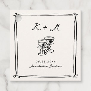 Flüchtige, handgezogene Hochzeitsdoodles Geschenkanhänger
