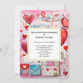 Flüchtige Herzen und Liebe Letters Muster Hochzeit Einladung