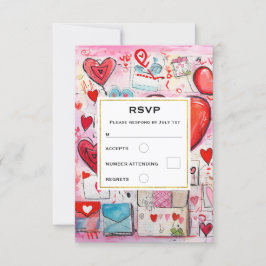 Flüchtige Herzen und Liebe Letters Muster Hochzeit RSVP Karte