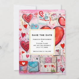 Flüchtige Herzen und Liebe Letters Muster Hochzeit Save The Date