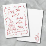 Flüchtige, rot gezeichnete Hochzeit retten das Dat Save The Date<br><div class="desc">Handgezeichnete Fun Swirling Frame Save the Date Karte. Diese skurrile und kreative Save the Date-Karte eignet sich ideal für Paare, die ein spielerisches, leichtes Set für ihre kommende Hochzeit suchen. Die Karte ist in Rot und Weiß in italienischem Stil gestaltet und zeigt einen wirbelnden Rahmen mit charmanten Herzdetails, die Ihre...</div>