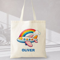 Flüchtiges Flugzeug mit Regenbogen