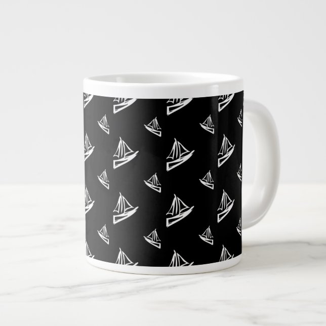 Flüchtiges Segelboot-Muster Jumbo-Tasse (Vorderseite Rechts)