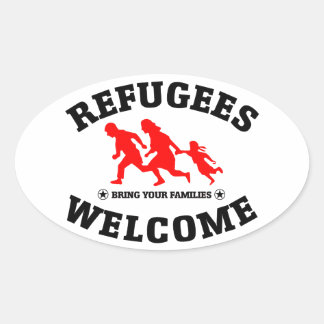 Flüchtlinge begrüßen Ihre Familien Ovaler Aufkleber