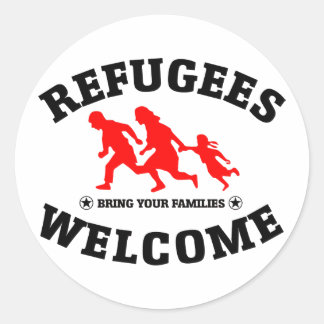 Flüchtlinge begrüßen Ihre Familien Runder Aufkleber