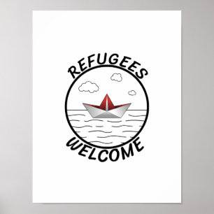 Flüchtlinge Begrüßung Protest Papier Boat Refugee  Poster