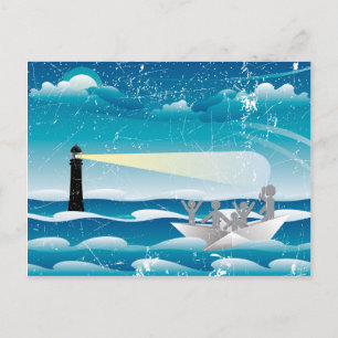 Flüchtlinge im Papierboot 4 Postkarte