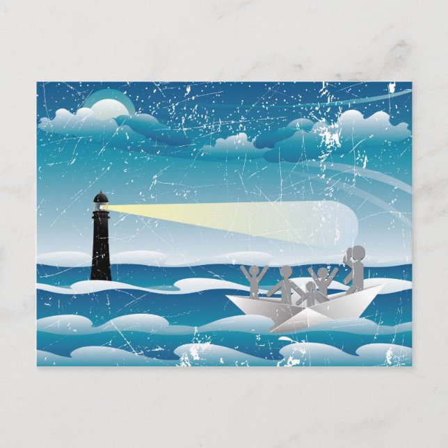 Flüchtlinge im Papierboot 4 Postkarte (Vorderseite)