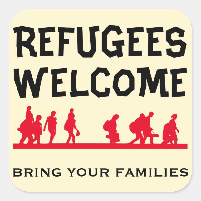 Flüchtlingen willkommen bringen Familie Quadratischer Aufkleber (Vorderseite)