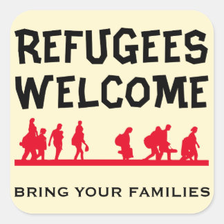 Flüchtlingen willkommen bringen Familie Quadratischer Aufkleber