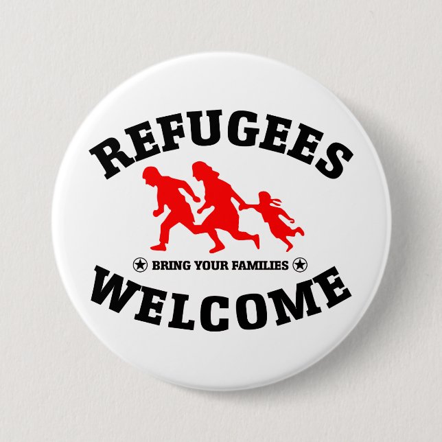 Flüchtlings-Willkommen holen Ihre Familien Button (Vorderseite)